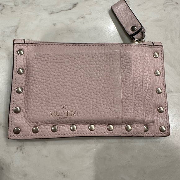valentino garavani rockstud pink card holder with zipper - Picture 1 of 4